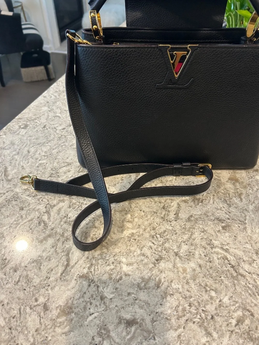 Louis Vuitton Capucines MM in Black Taurillon Leather and Gold Hardware